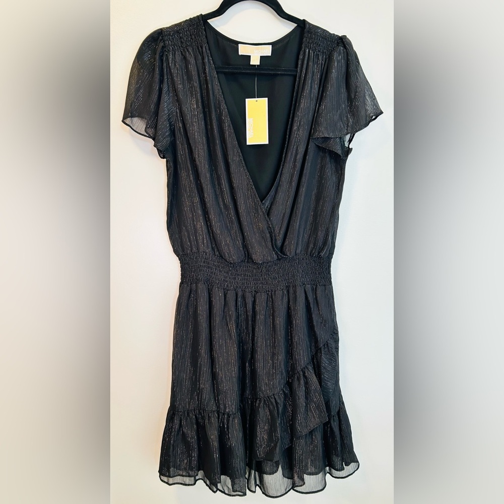 Michael Kors Black Ruffled Shimmer Dress